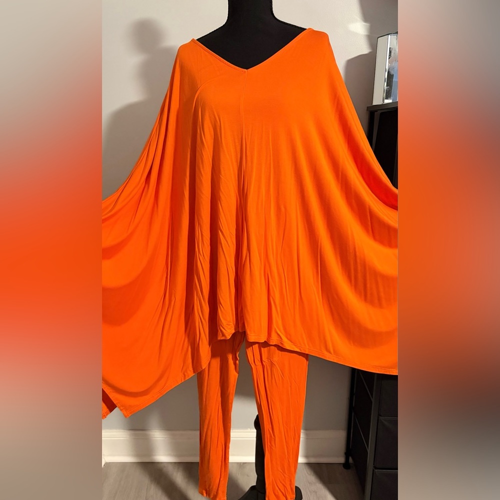 Vibrant Orange Poncho and Pants Set